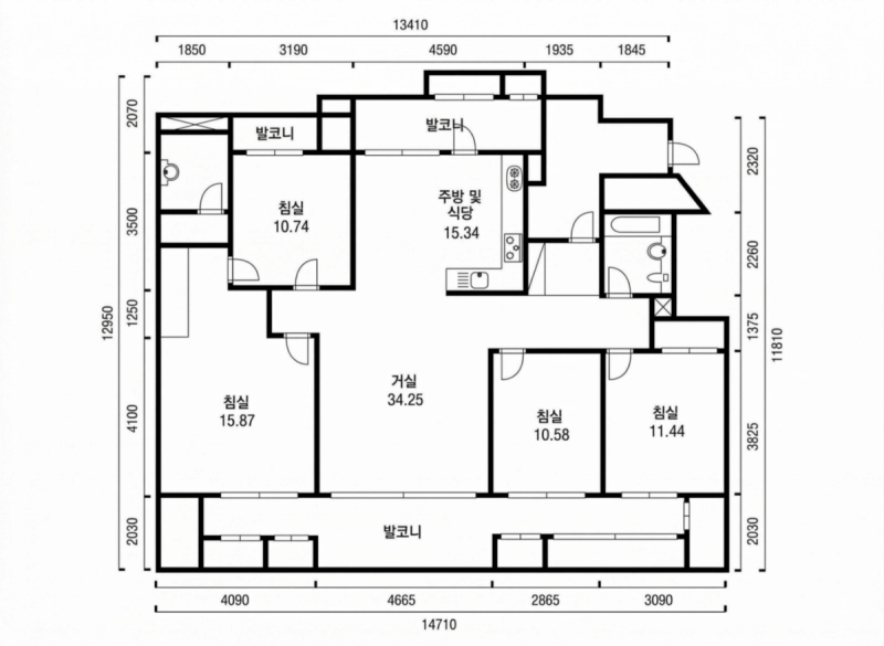 문정 래미안 44평형 평면도