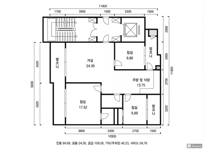 금호 대우 33평형 평면도