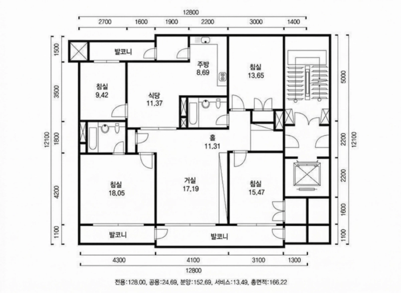 한보미도맨션1,2차 46평형 평면도