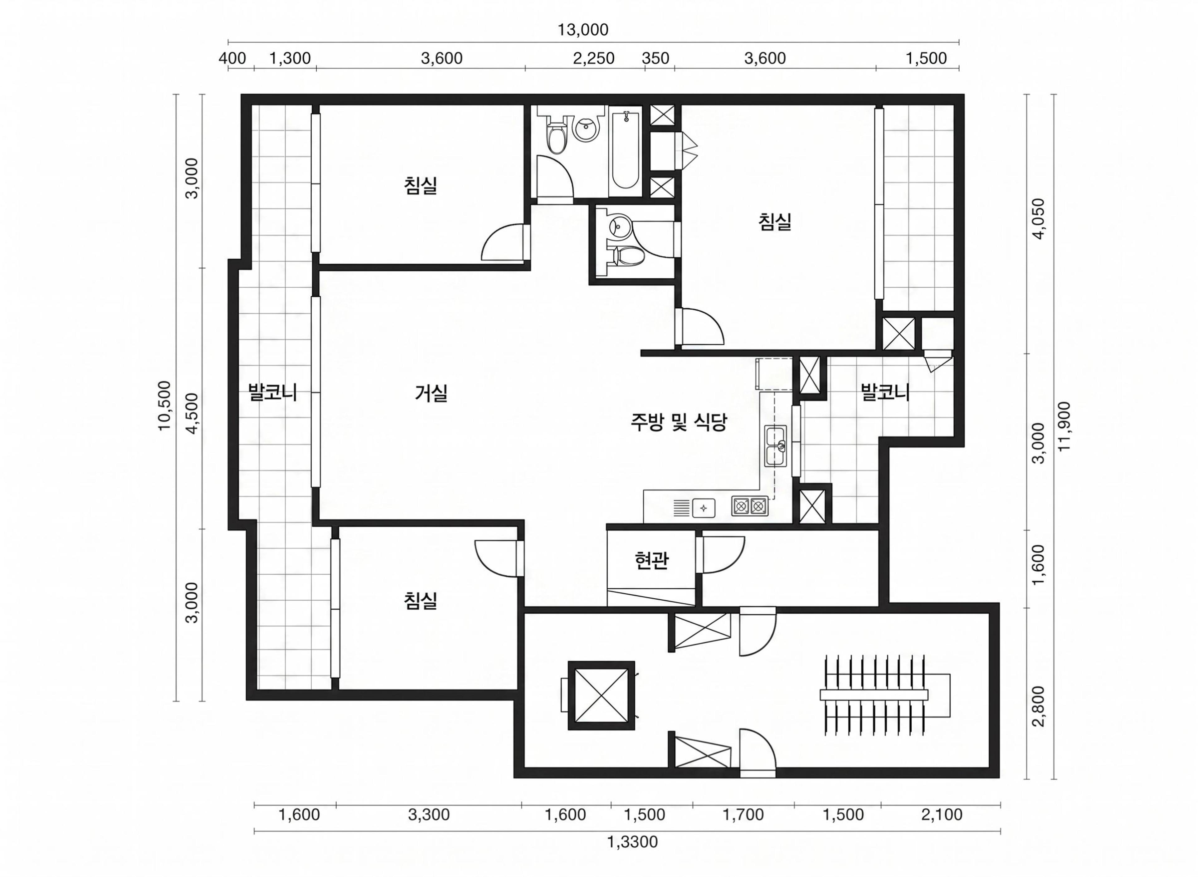삼호그린 32평 인테리어 평면 구조