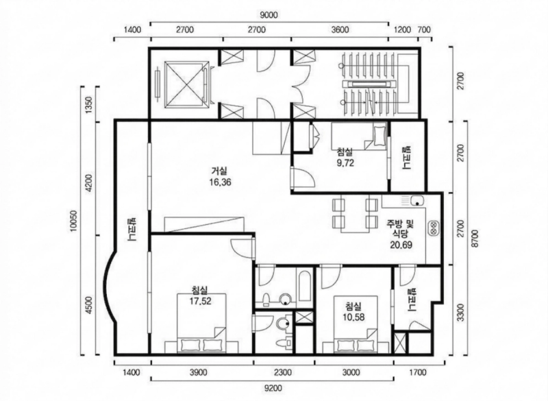 송파 현대 아파트  33평형 평면도