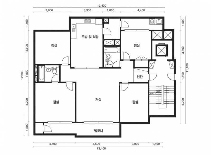명수대 현대 44평형 평면도
