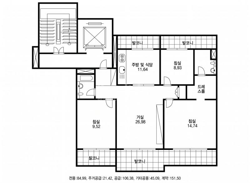 상도 중앙 하이츠빌 32A평형 평면도