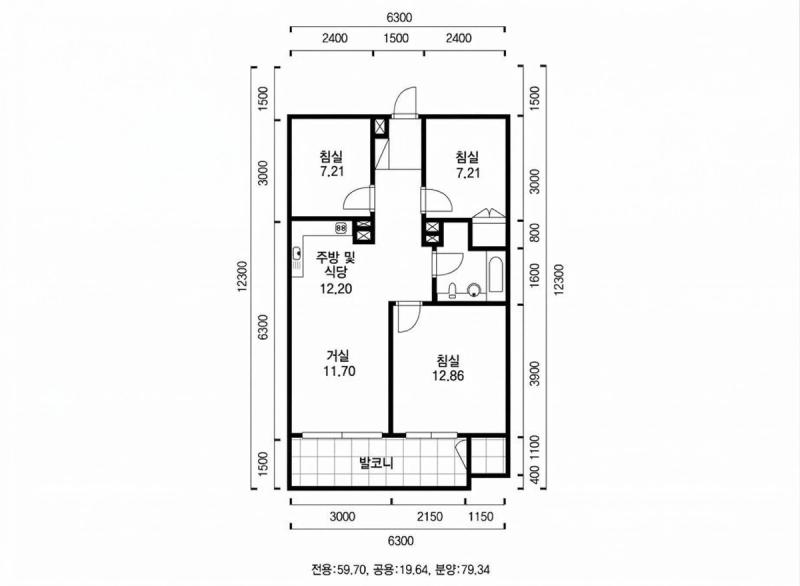 용산 한강타운 24평형 평면도
