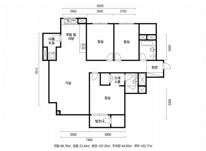 래미안트윈파크 32B평형 평면도