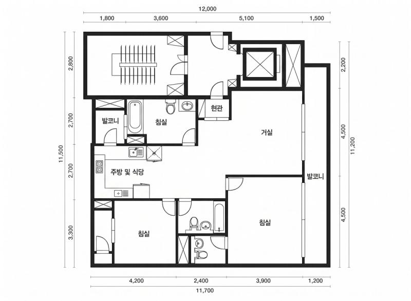 도화 현대 1차 45평형 평면도