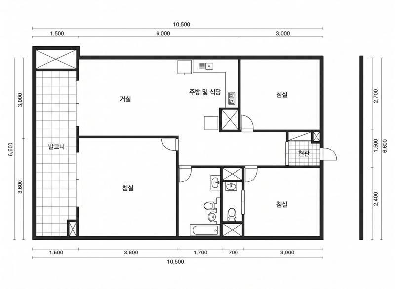밤섬 현대 26평형 평면도