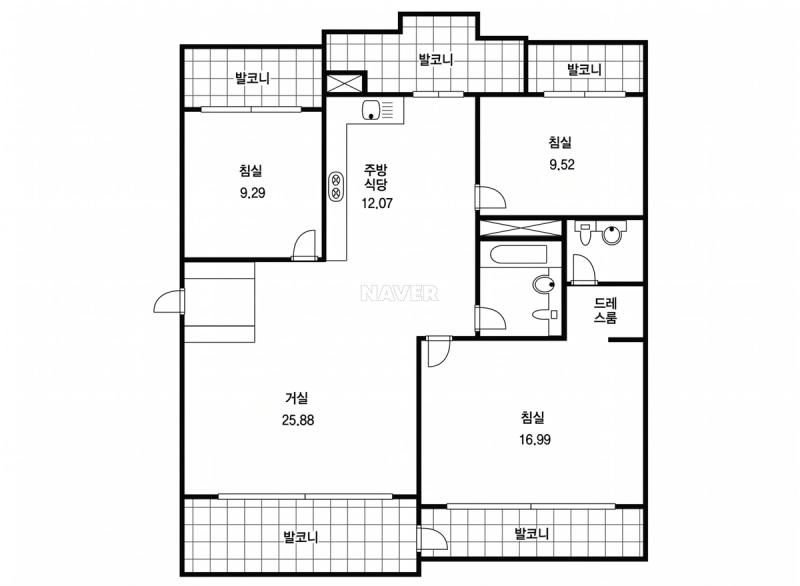 보라매코오롱하늘채 32B평형 평면도