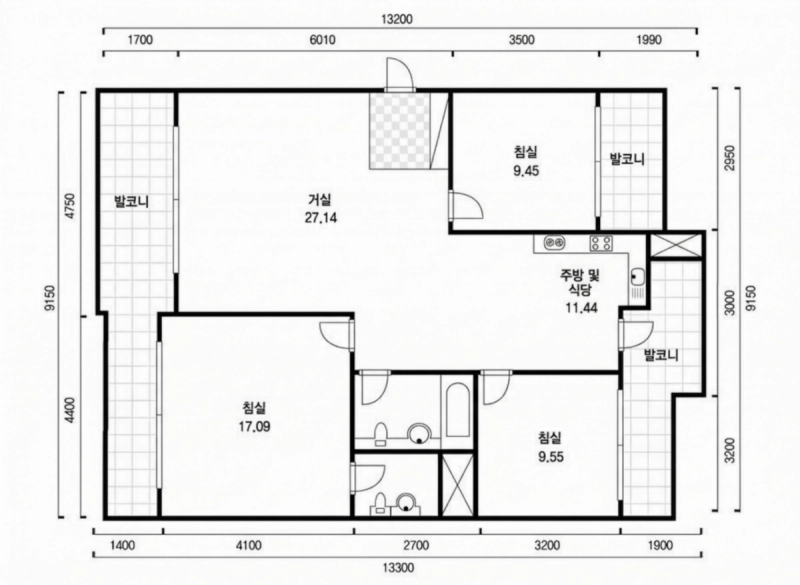청계 미소지움 32A평형 평면도
