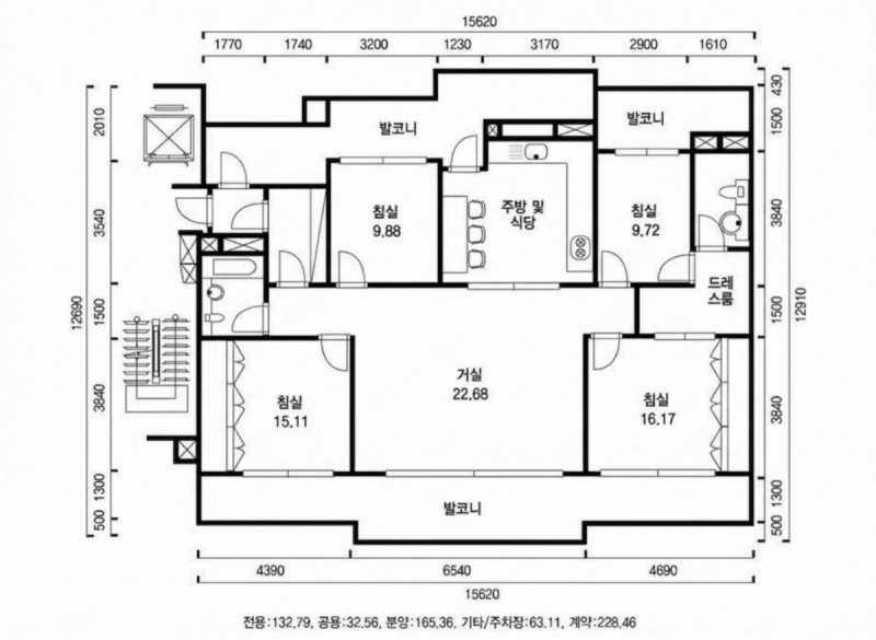 서초 롯데 캐슬 갤럭시 2차 46A평형 평면도