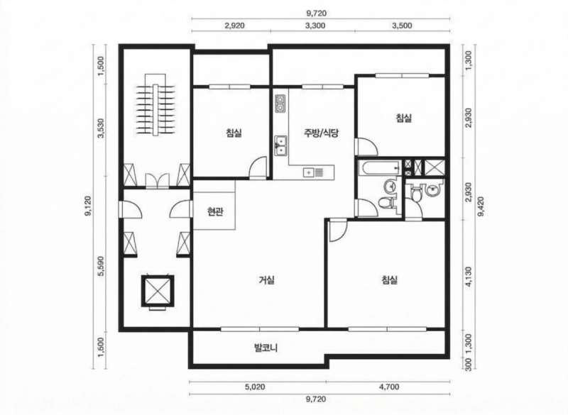 왕십리 풍림 아이원 31평형 평면도