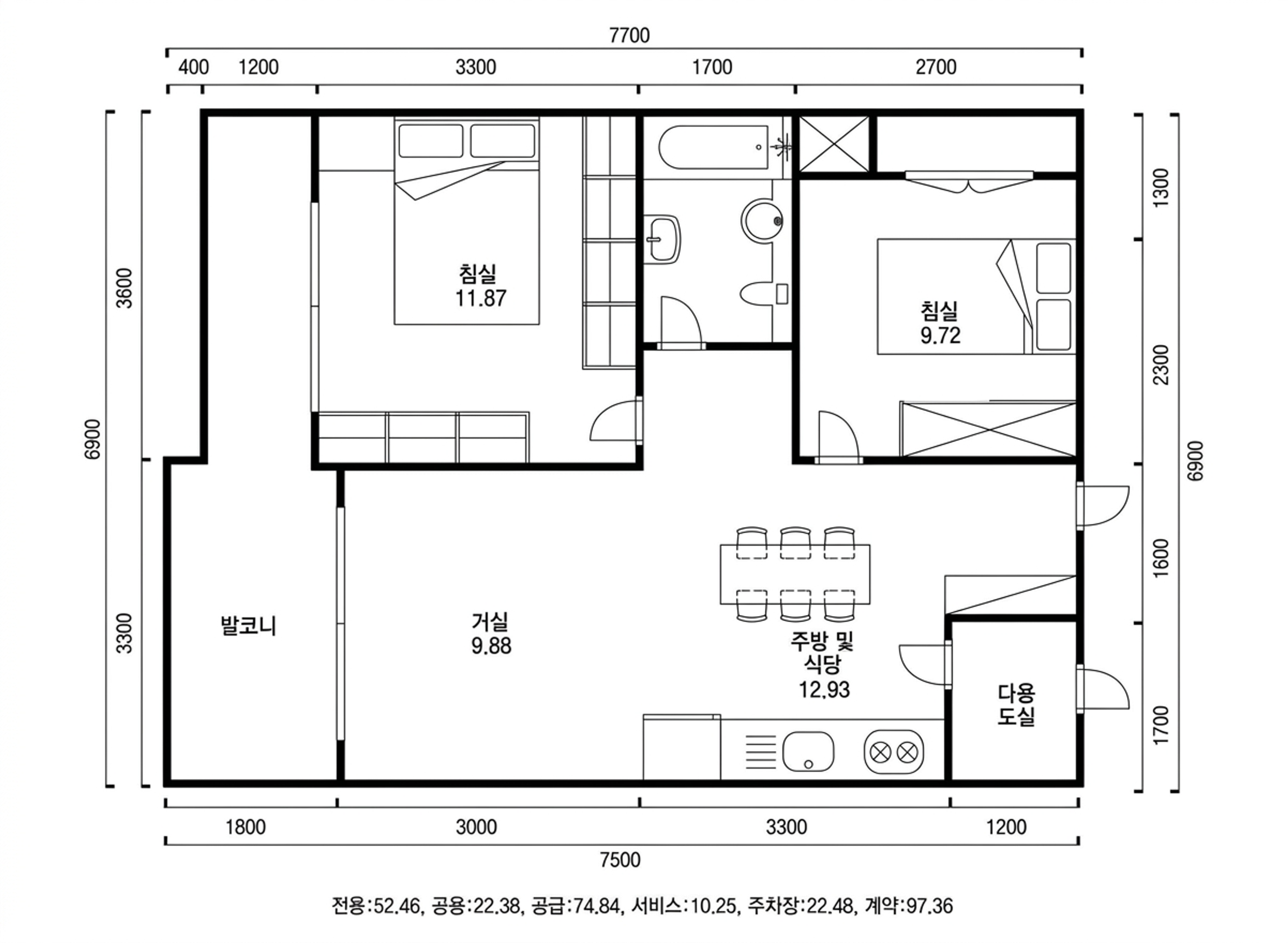 우면코오롱 22평 인테리어 평면 구조
