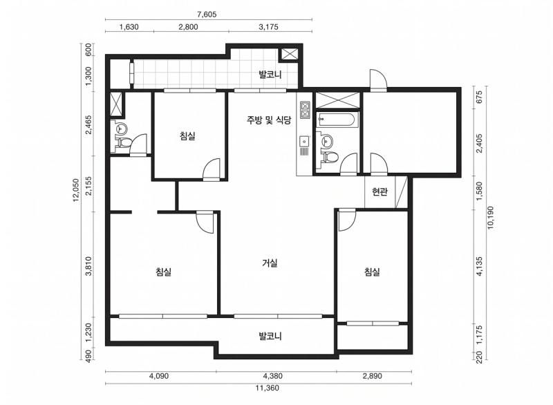 사당롯데캐슬 32평형 평면도