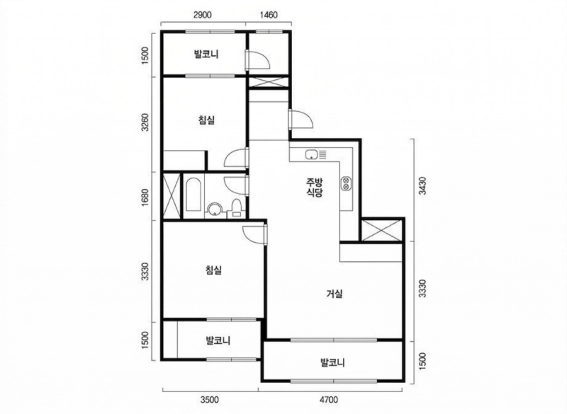 위례 송파 꿈에그린 21평형 평면도