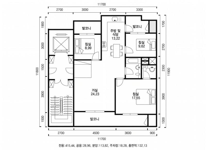 신촌 삼익 33평형 평면도