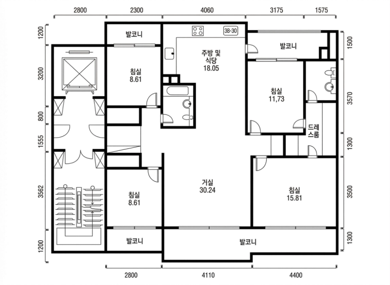 서초 래미안 44평형 평면도