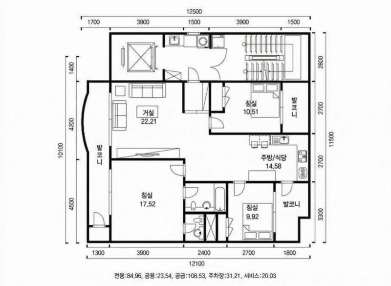 현대 리버빌 2차 32평형 평면도