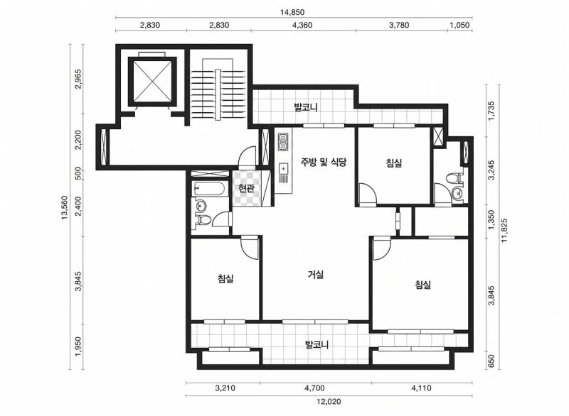 마포 공덕 한화꿈에그린 33평형 평면도