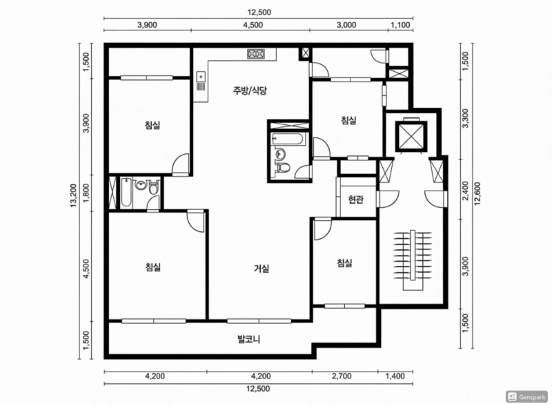 서울숲 삼부 44평형 평면도