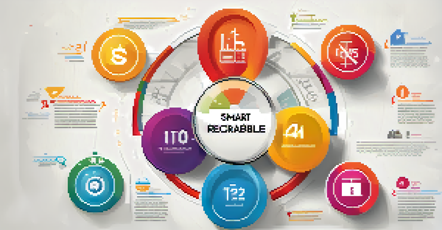 An infographic illustrating the SMART criteria: Specific, Measurable, Achievable, Relevant, and Time-bound, using vibrant colors and icons.