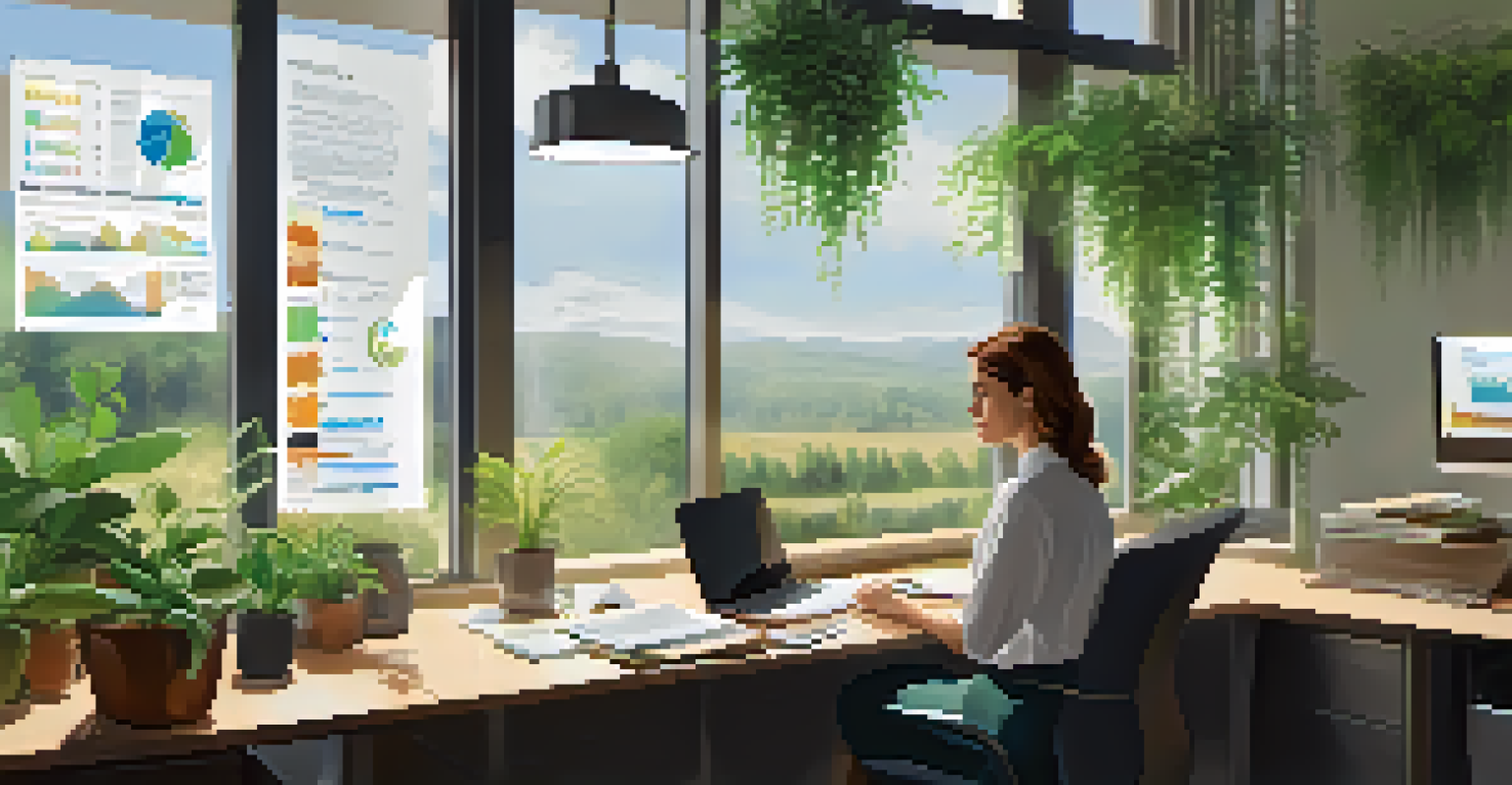 A professional woman in an office setting analyzing financial reports on her laptop, with graphs related to dividend payout ratios visible on the screen.