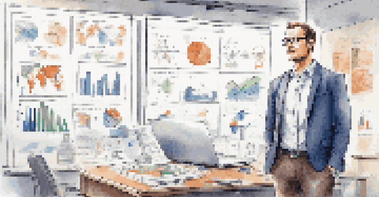 An entrepreneur presenting business ideas in a well-lit office with a whiteboard and city view.