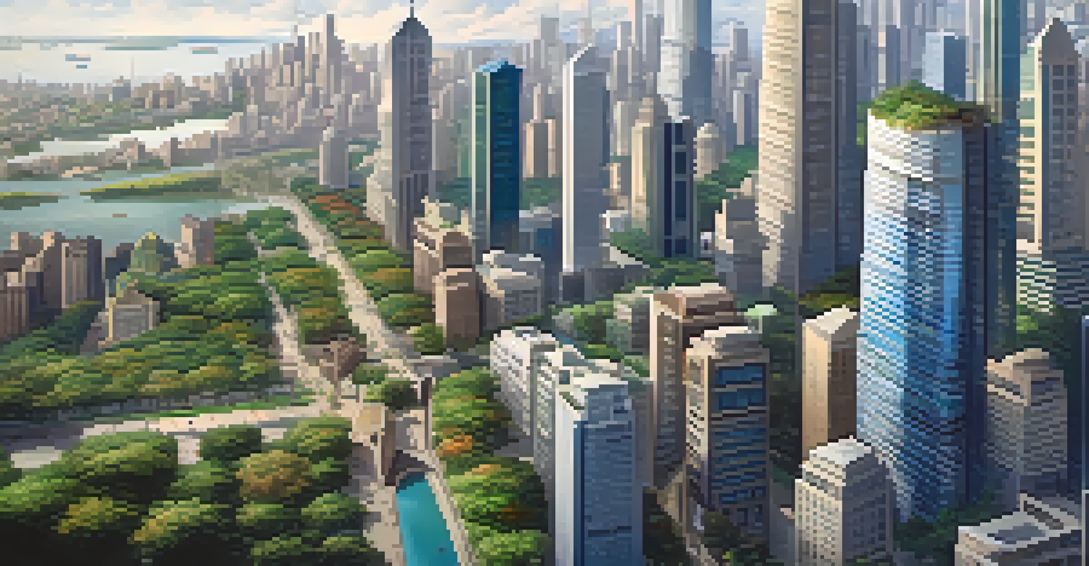 An aerial view of a city showcasing a mix of modern and traditional architecture.