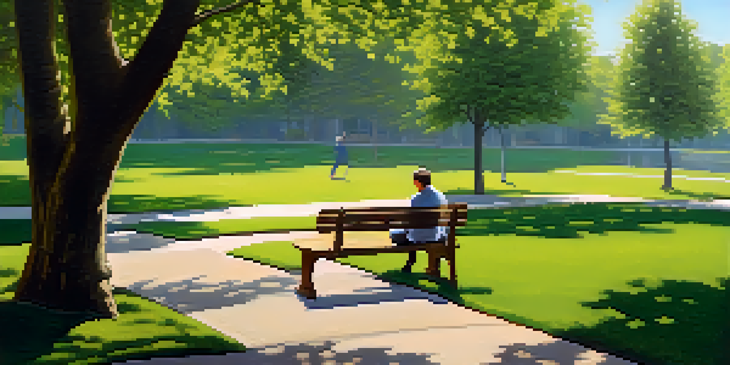 A person sitting on a park bench, reflecting on their future with a financial plan document in hand, surrounded by nature.