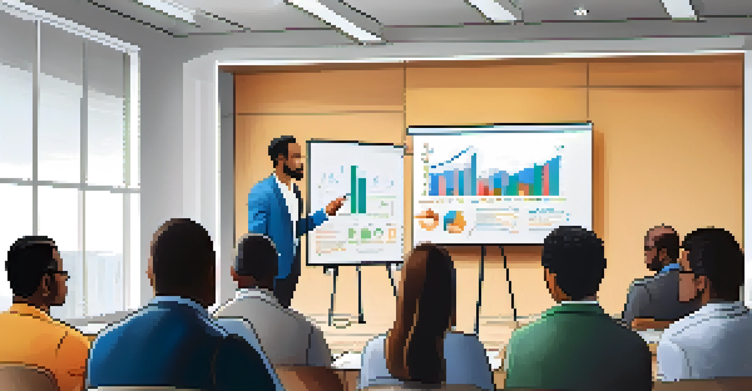 A financial advisor conducting a workshop on financial literacy with a diverse audience, using a whiteboard and visual aids.