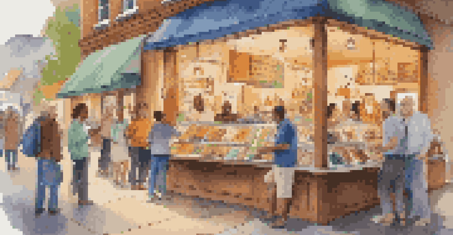 A lively small business scene with diverse entrepreneurs, colorful products, and customer interactions.