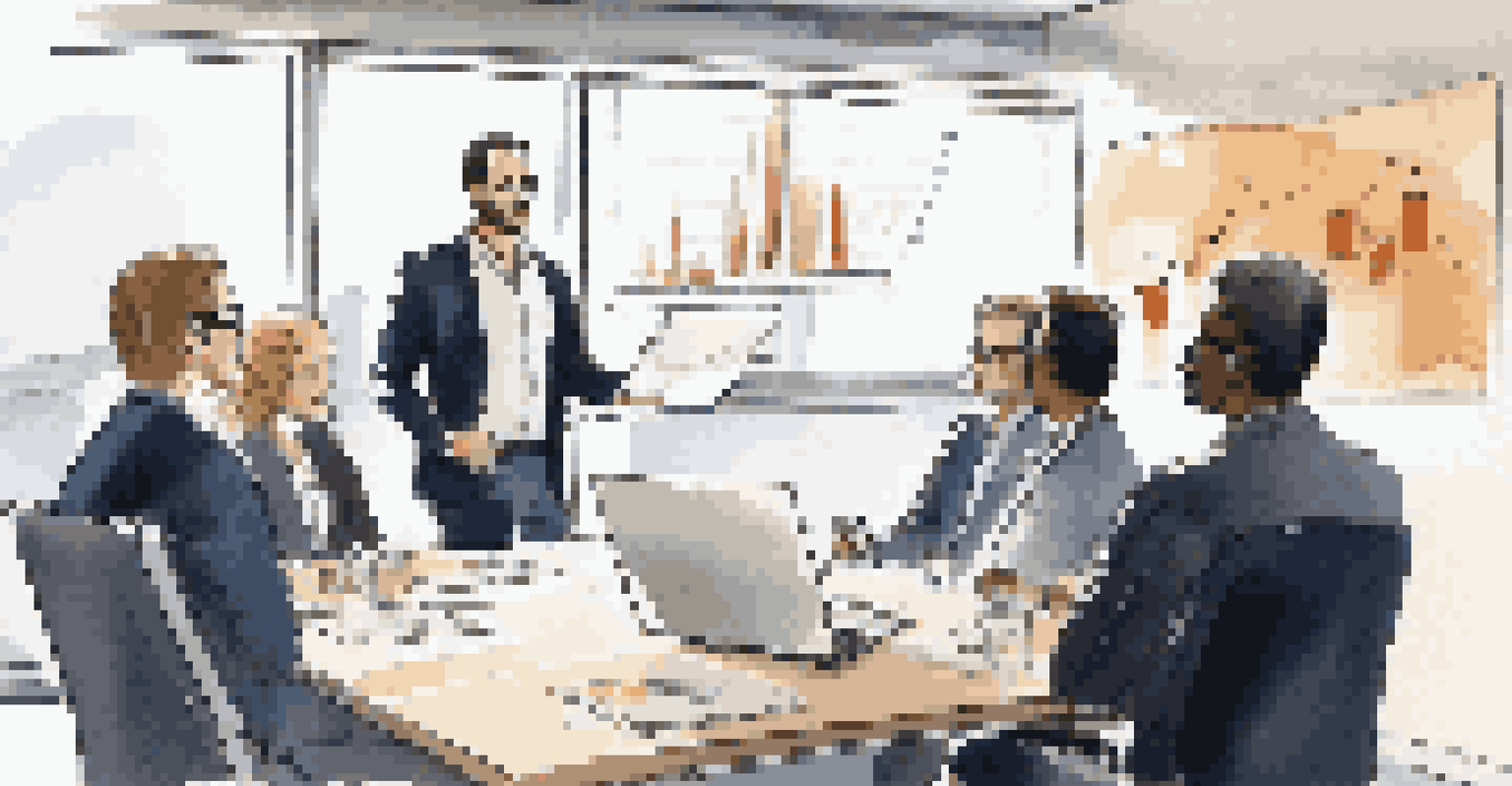 An entrepreneur presenting a business pitch in a sleek conference room to engaged venture capitalists.