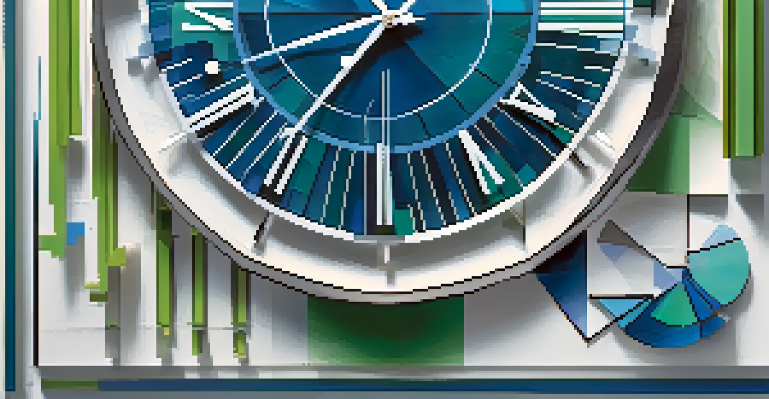 An abstract image of a clock combined with stock market graphs, illustrating the concept of market timing.