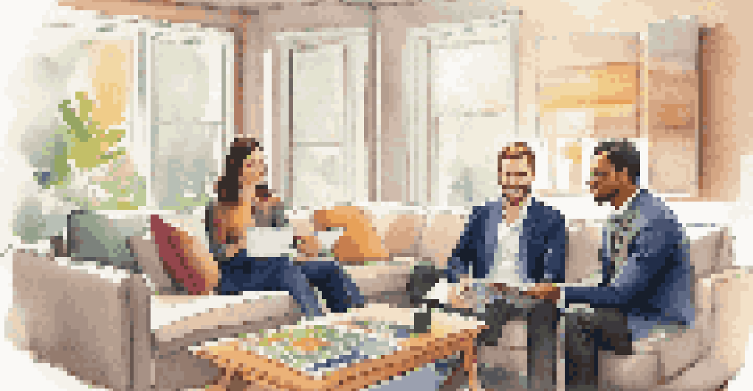 A financial advisor showing a financial plan to a couple in a comfortable living room setting.