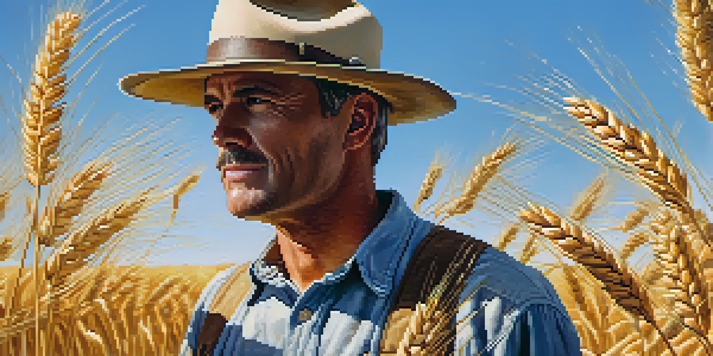 A farmer in a wheat field holding a contract, symbolizing agricultural stability.