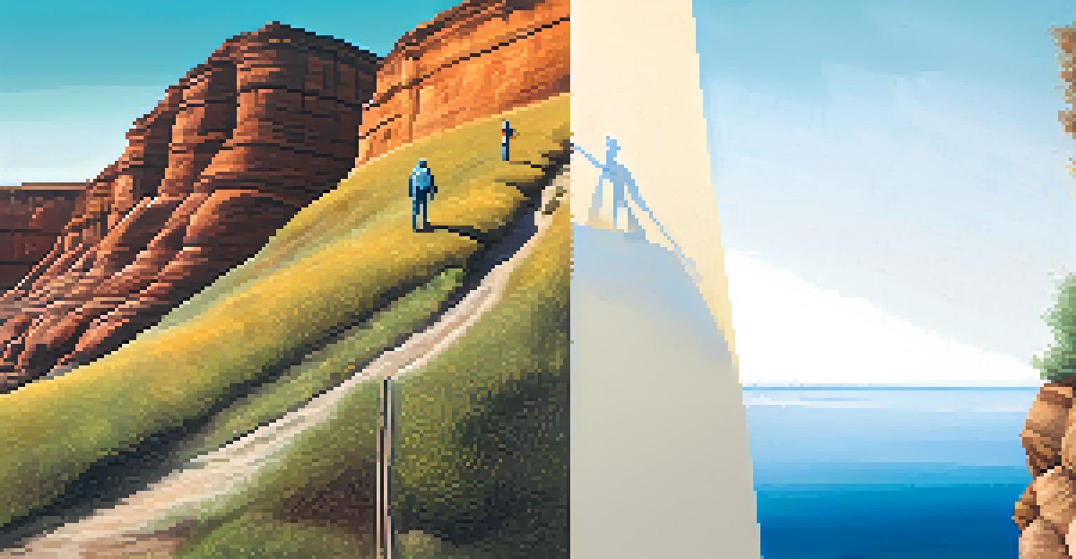 An infographic comparing cliff vesting and graded vesting, featuring a cliff on one side and a gradual slope on the other.