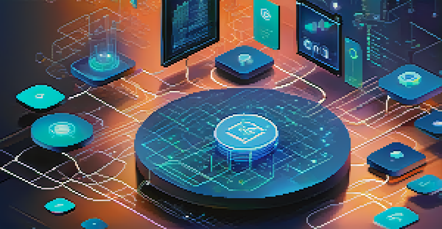 An abstract digital interface displaying graphs and data analytics against a blue gradient background.
