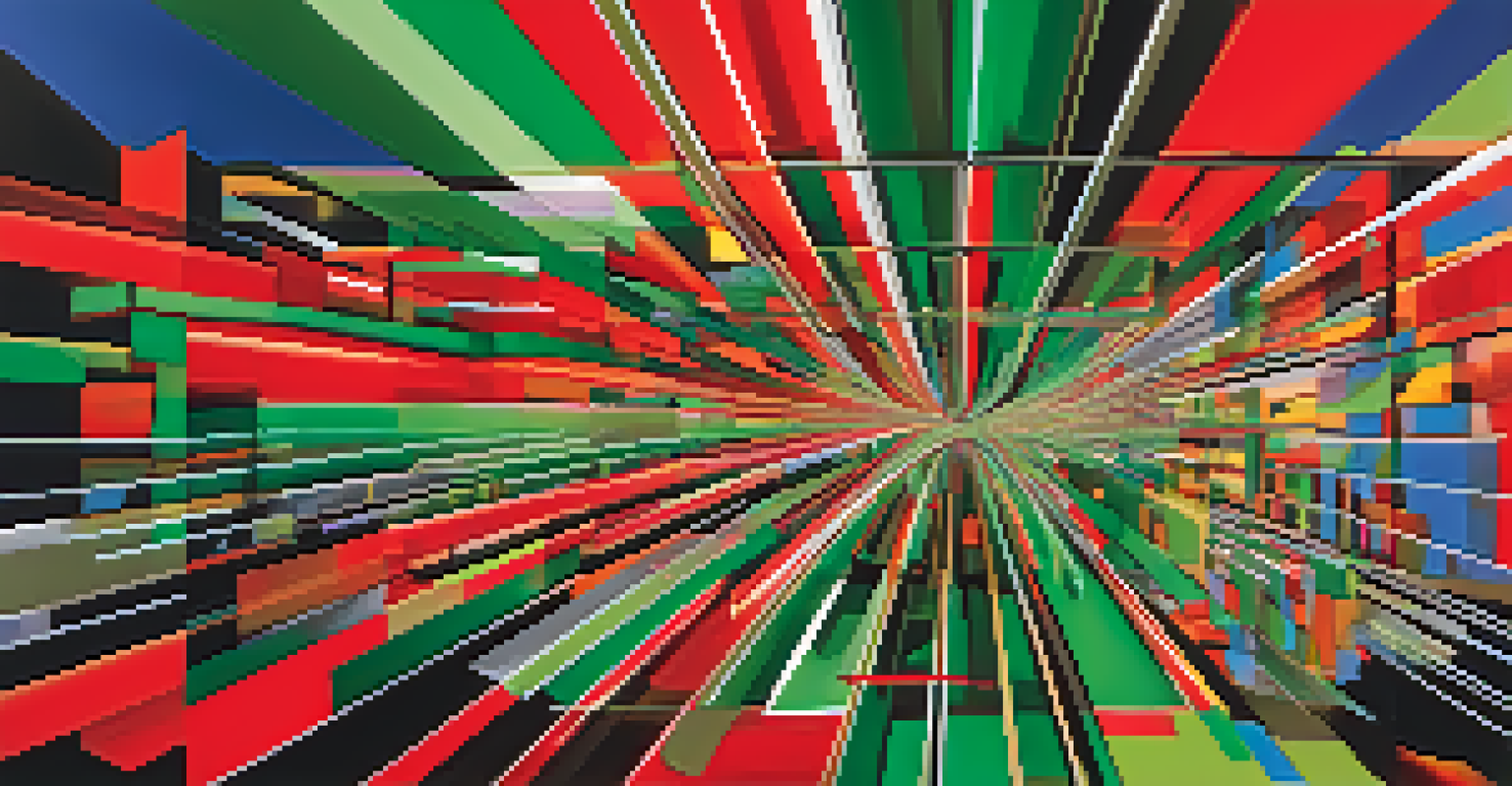 An abstract representation of market sentiment with swirling colors symbolizing positive and negative emotions, including graph lines and arrows.