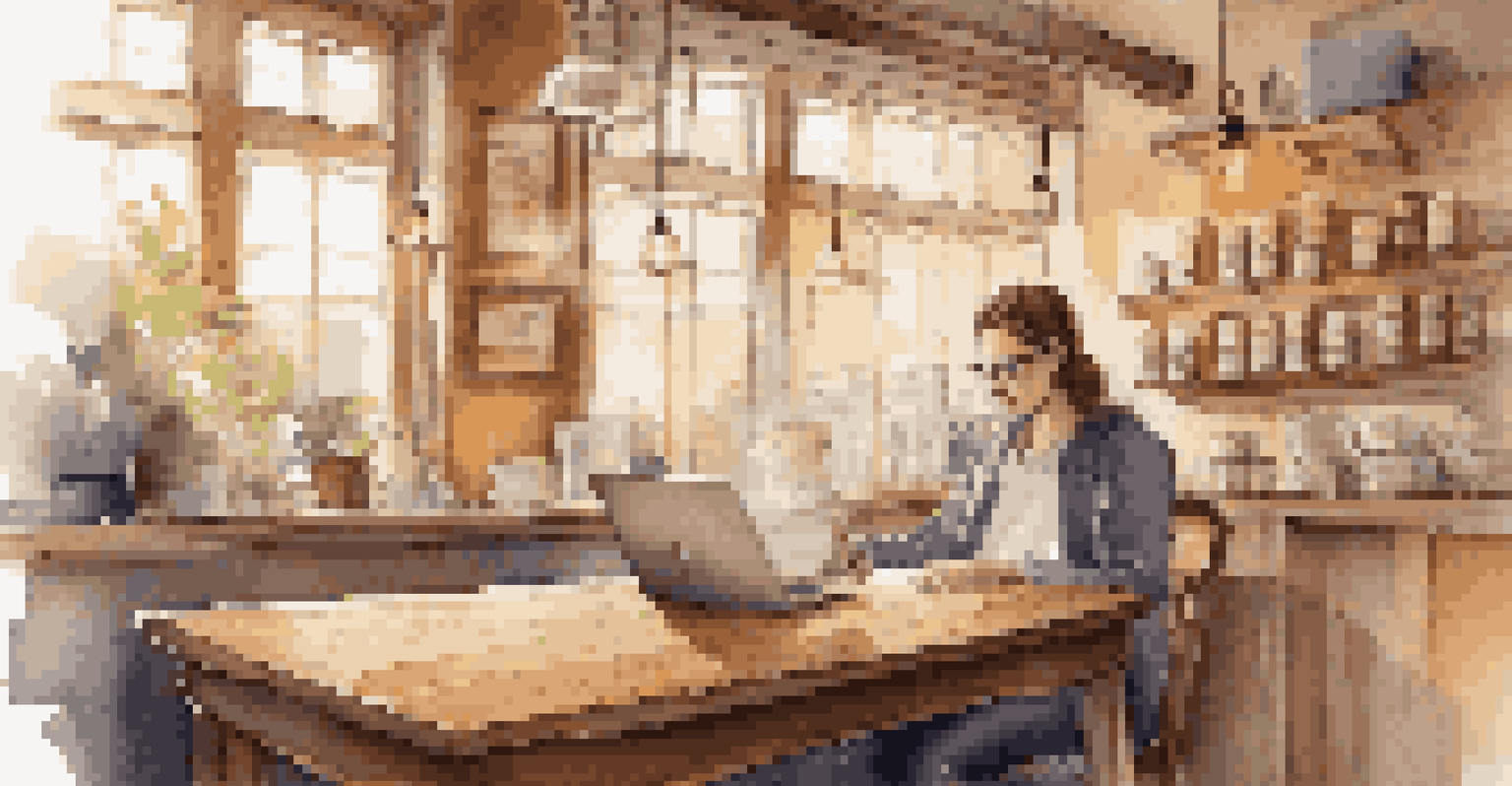 A young entrepreneur sitting in a coffee shop, focusing on customer acquisition metrics on a laptop with a cup of coffee beside them.