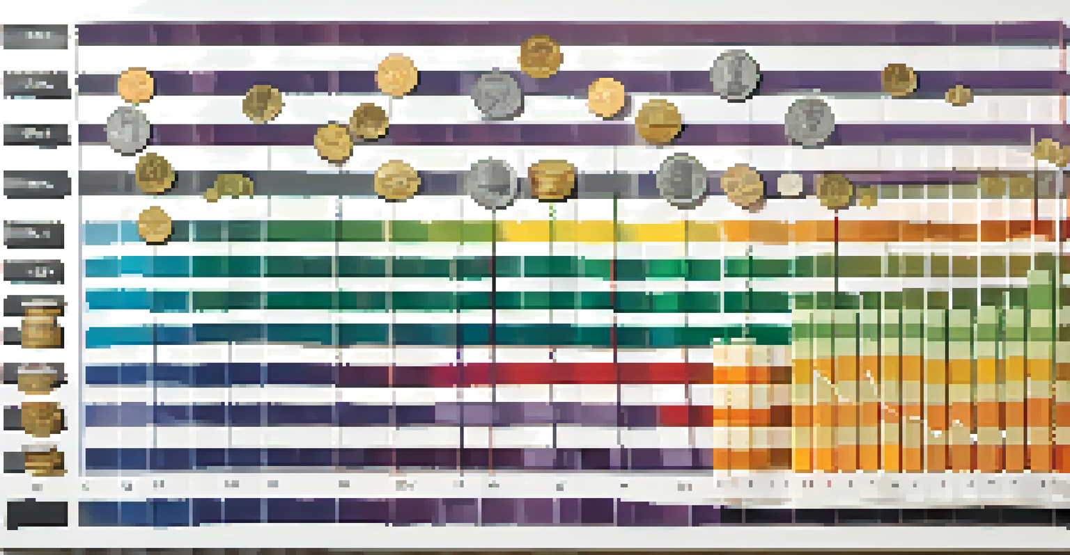 A colorful savings chart showing the growth of money with coins and a piggy bank.