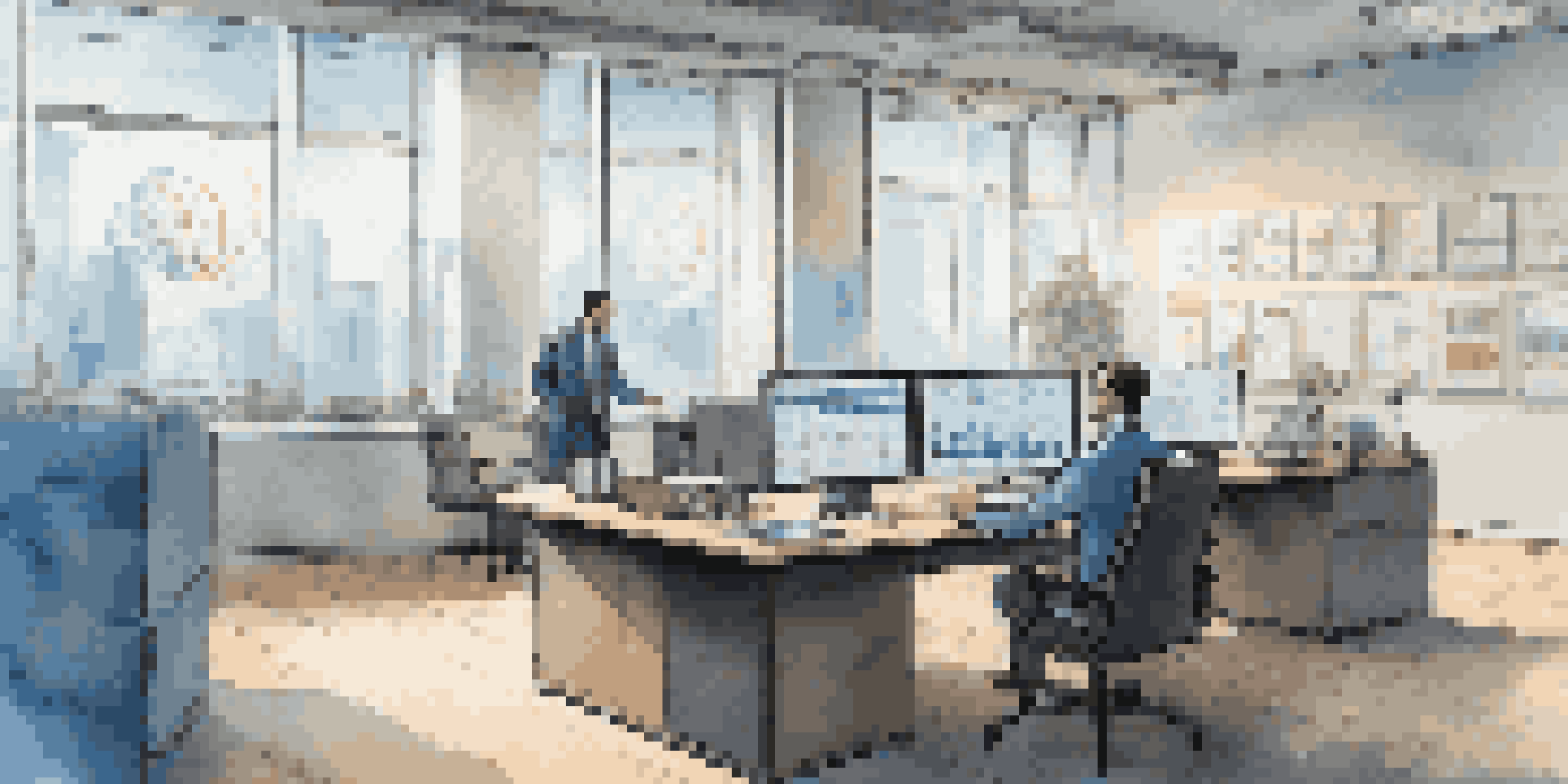 A financial analyst working in a modern office, with screens showing charts related to inflation and asset management, bright natural light coming through large windows.