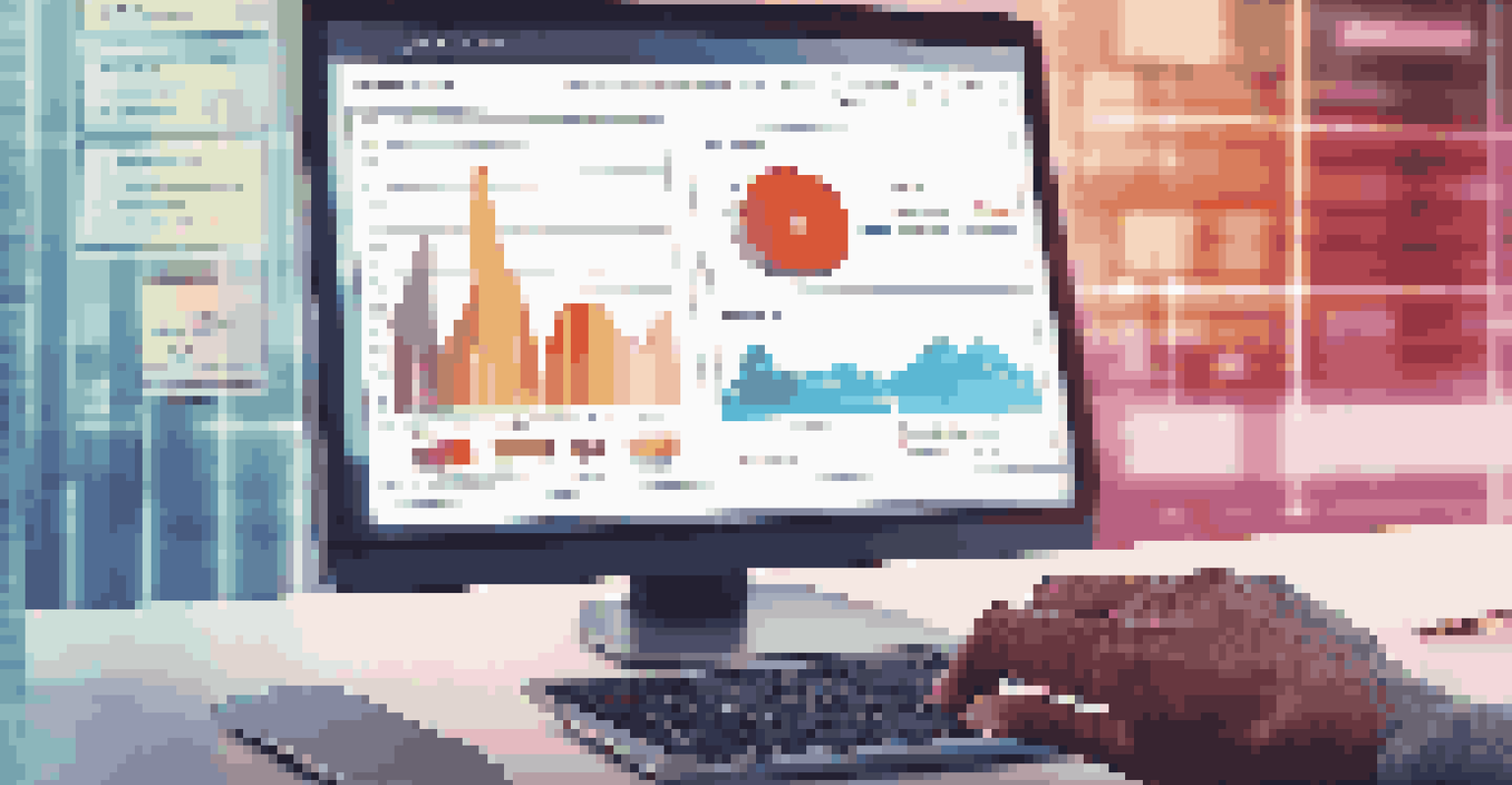 A close-up view of a computer screen showing a compliance dashboard with colorful graphs, highlighting performance metrics, and a hand reaching for the mouse.