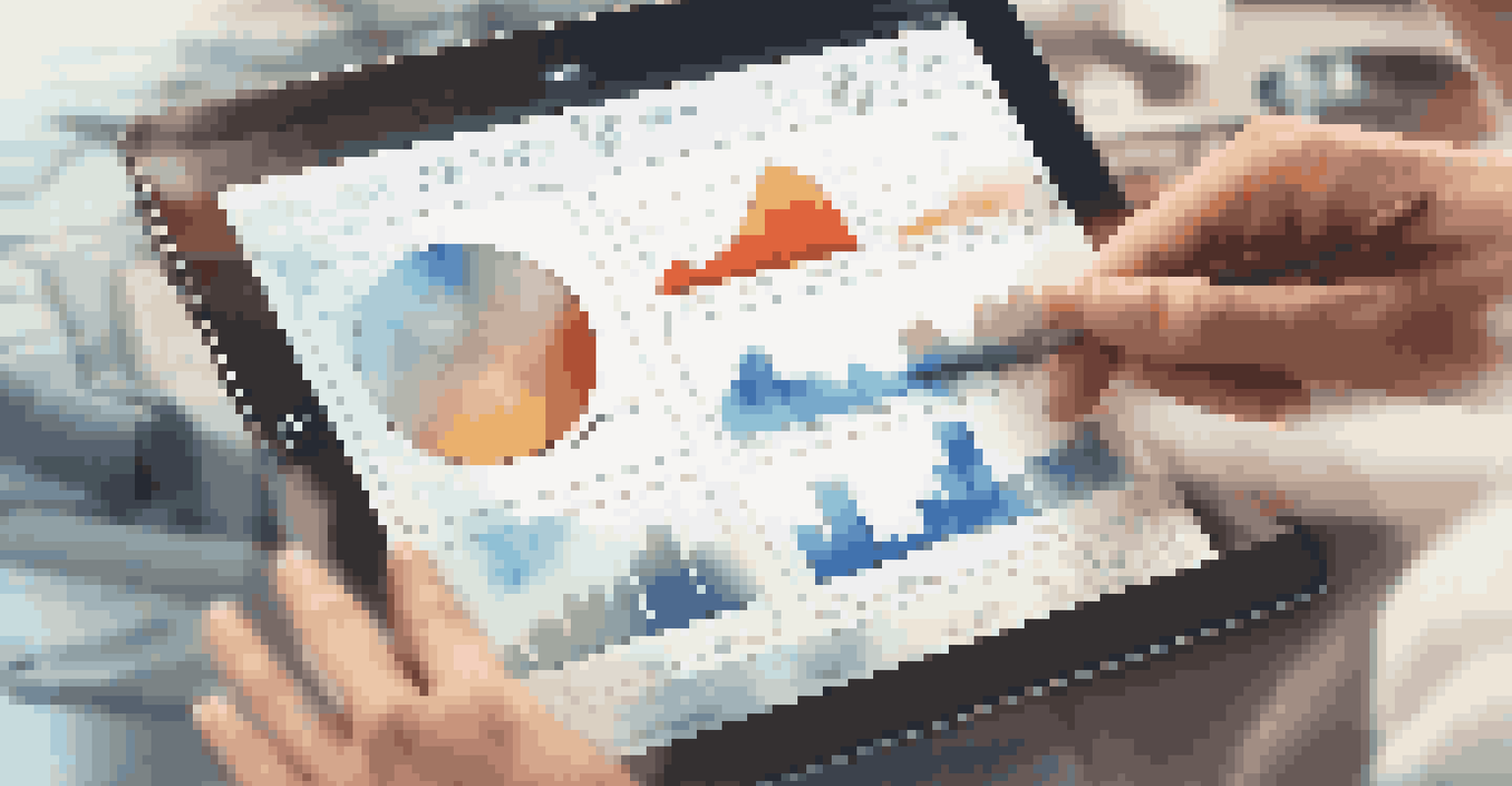 A close-up of a hand interacting with a tablet showing a cloud-based digital asset management interface, with a blurred background and soft lighting.
