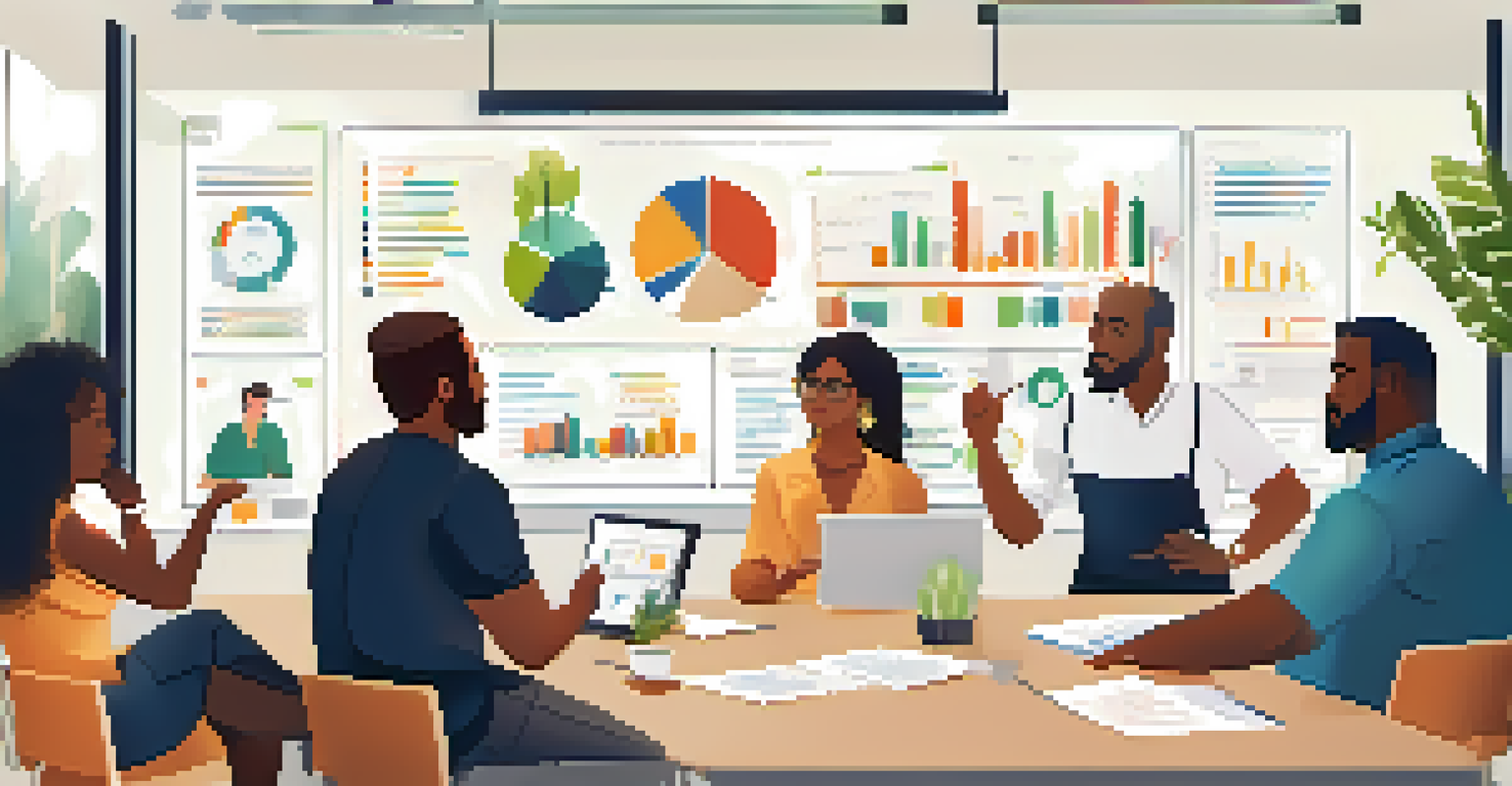 A diverse group of small business owners collaborating in a modern conference room with charts and notes.