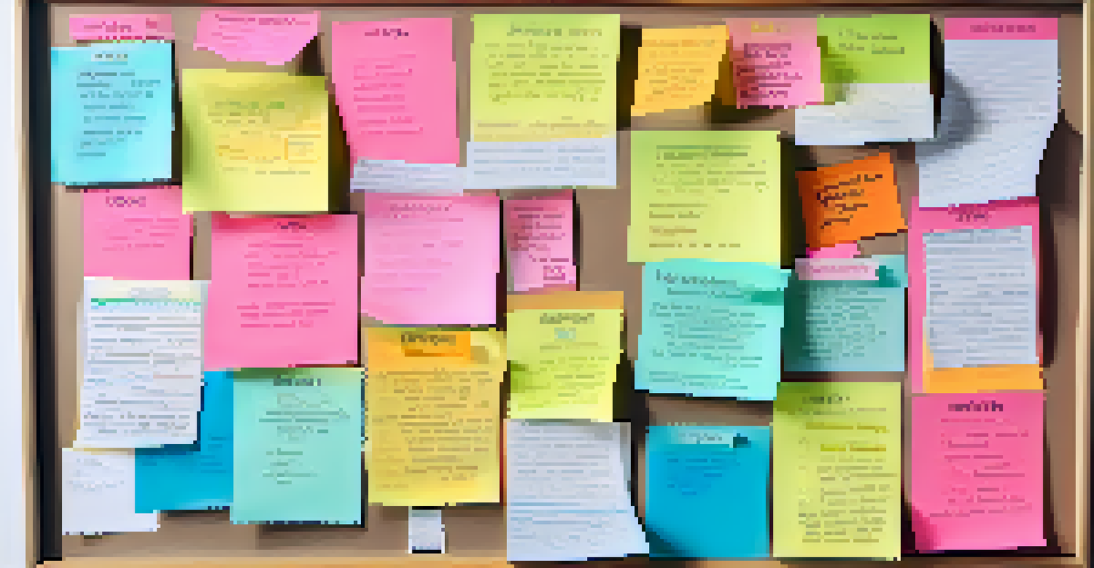 An inspirational vision board filled with images of houses and travel destinations, surrounded by sticky notes with motivational quotes in a well-lit room.