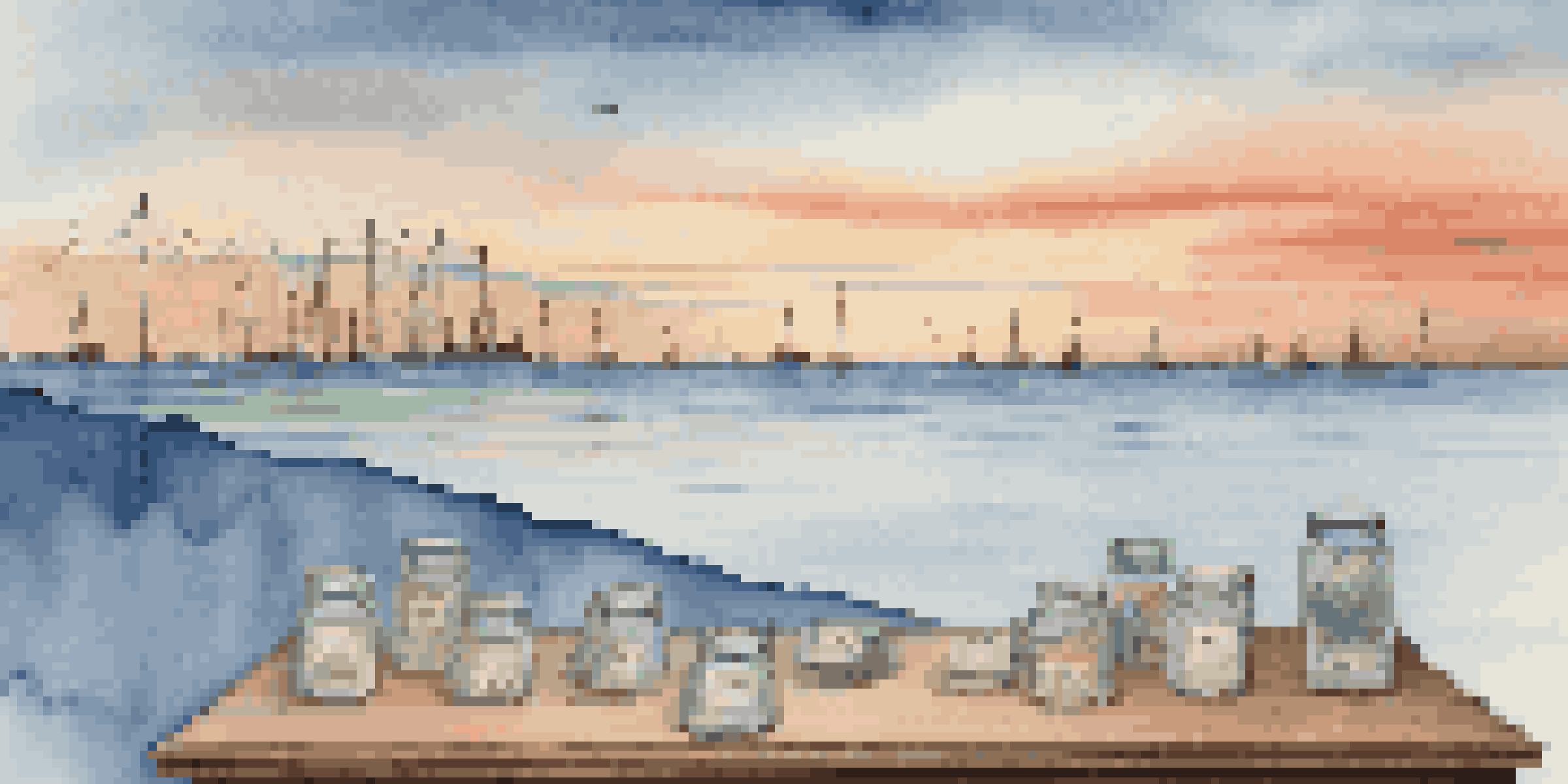 A tranquil scene showing a financial graph against an ocean backdrop, with a compass symbolizing guidance in investment.