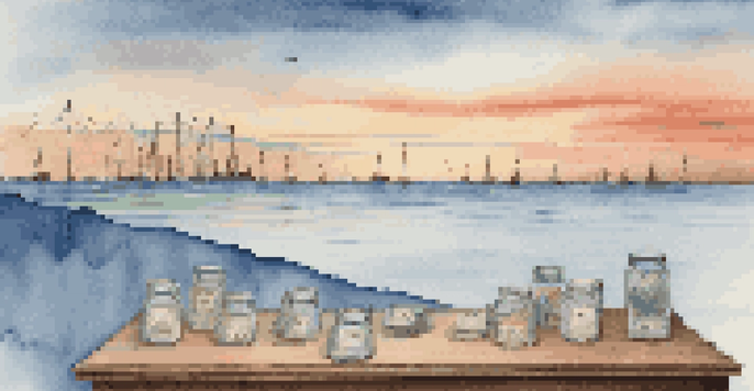 A tranquil scene showing a financial graph against an ocean backdrop, with a compass symbolizing guidance in investment.