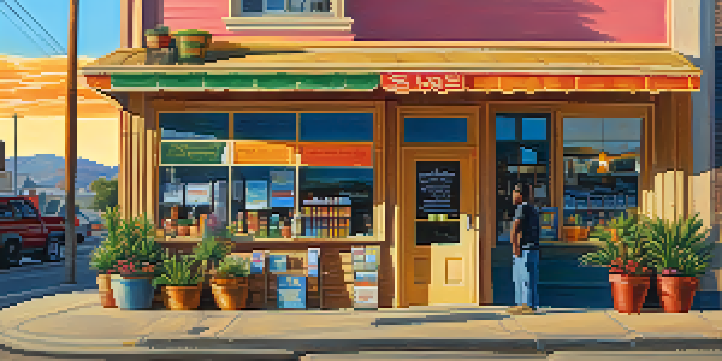 A small business owner standing in front of their shop during sunset, showcasing a sense of confidence and resilience.