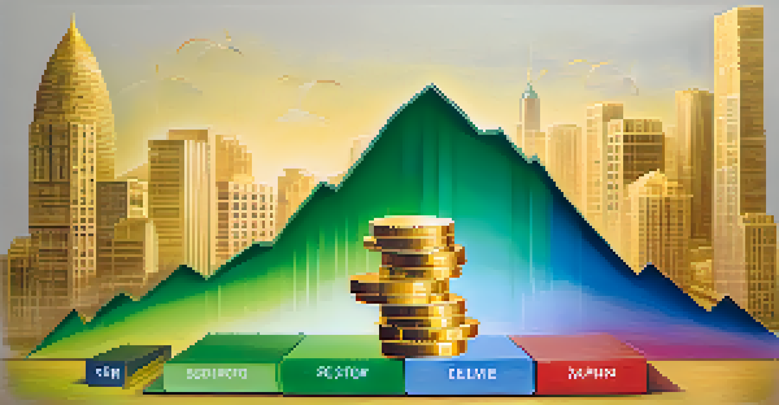 An artistic representation of a diversified investment portfolio with various asset class symbols.