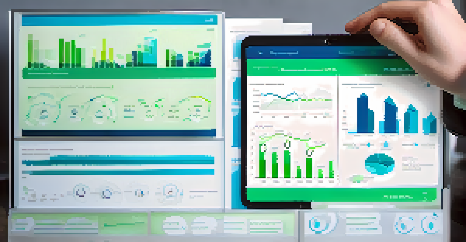 A hand interacting with a digital screen showing graphs and metrics for social impact investments.