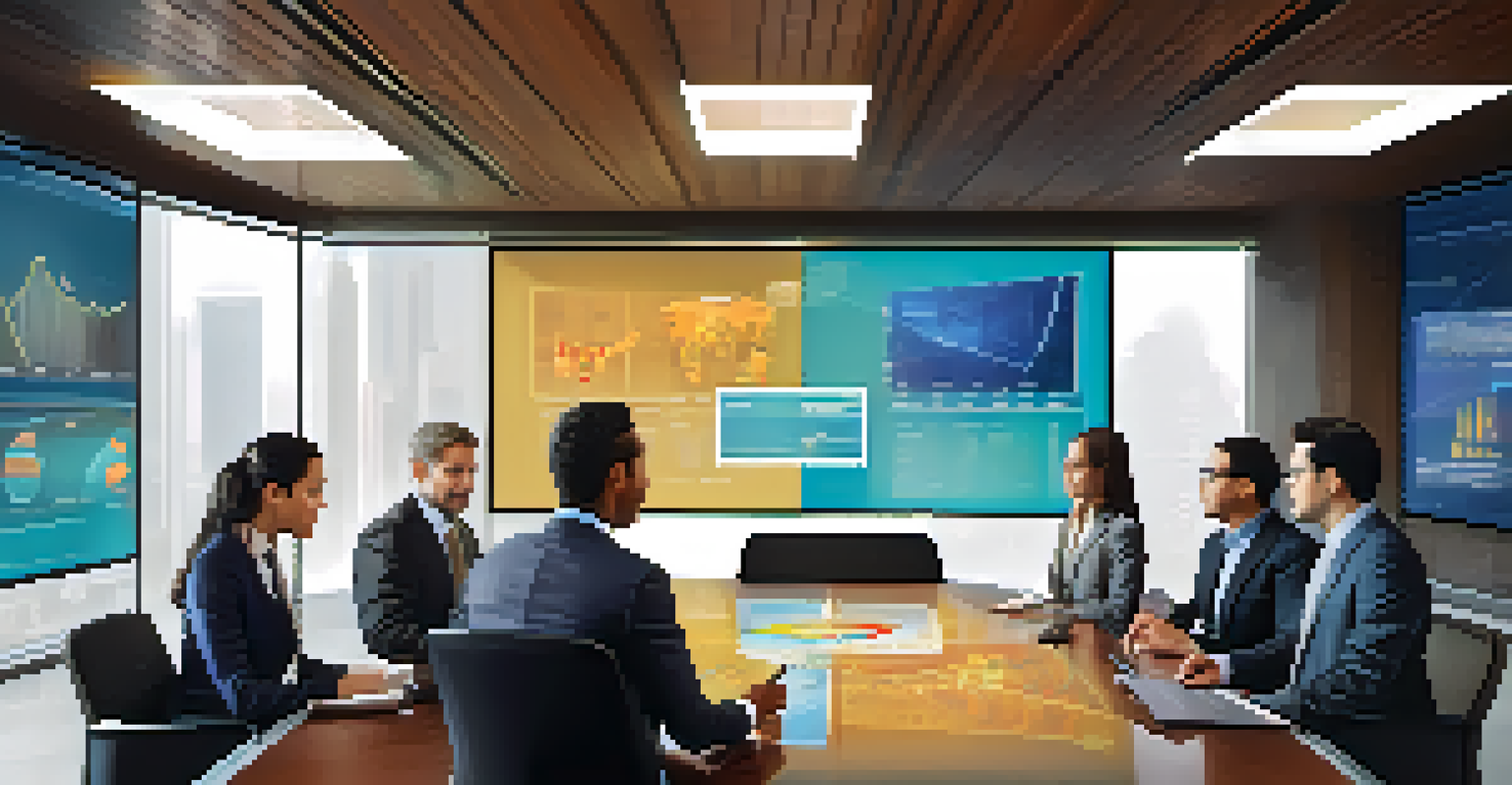 A diverse team of business professionals discussing investment strategies in a conference room.